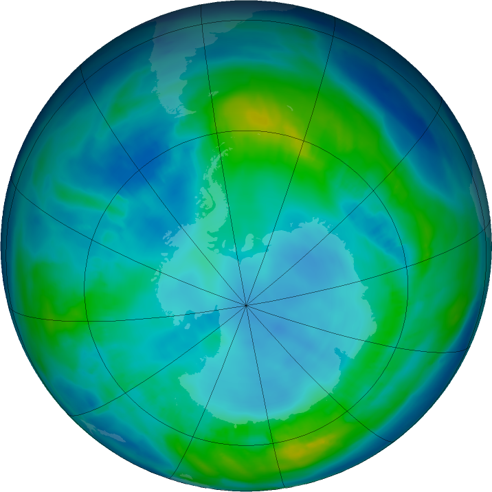 Antarctic ozone map for 01 May 2016